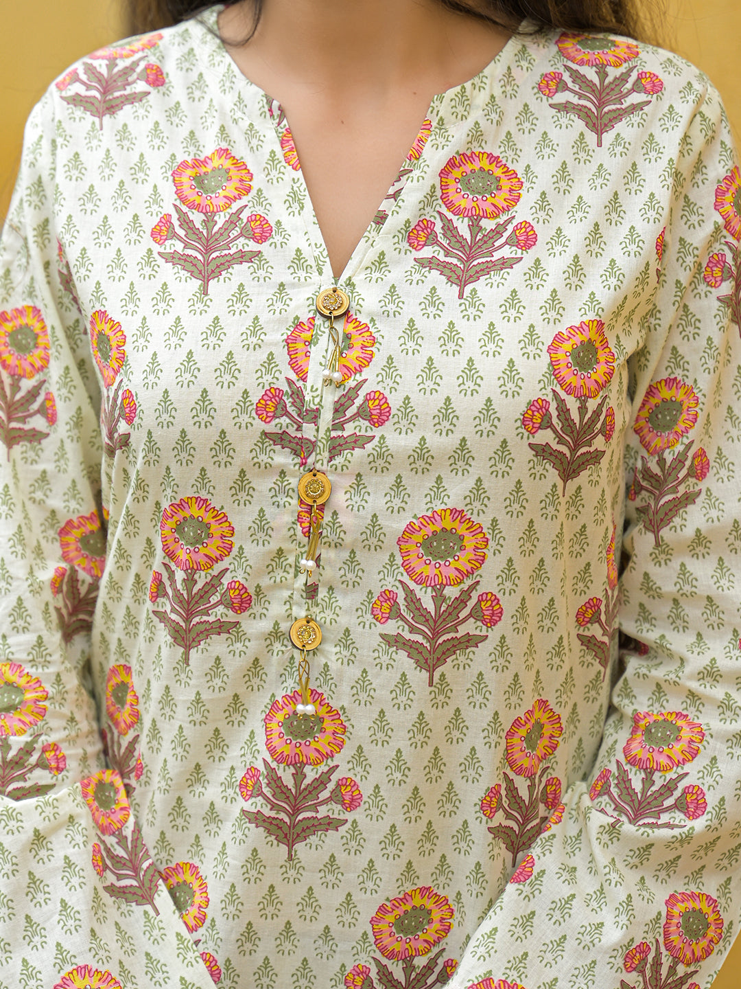 Noe Velarro Cream Floral Print Cotton Co-ords Sets