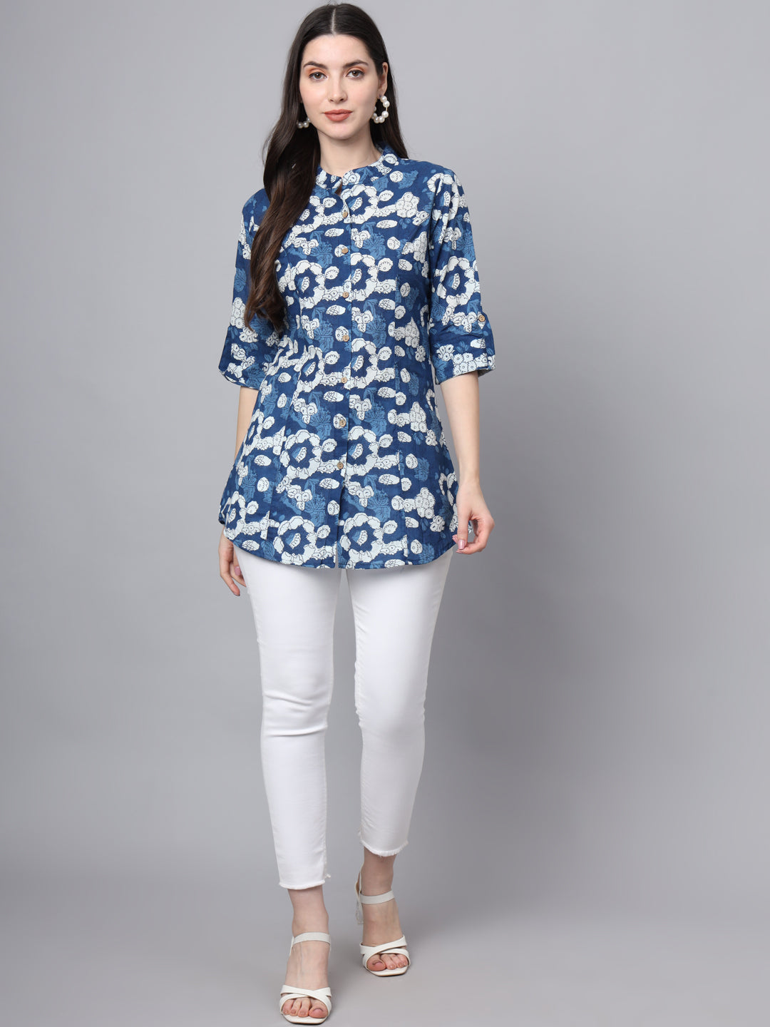 Noe Velarro Blue Cotton A-Line top