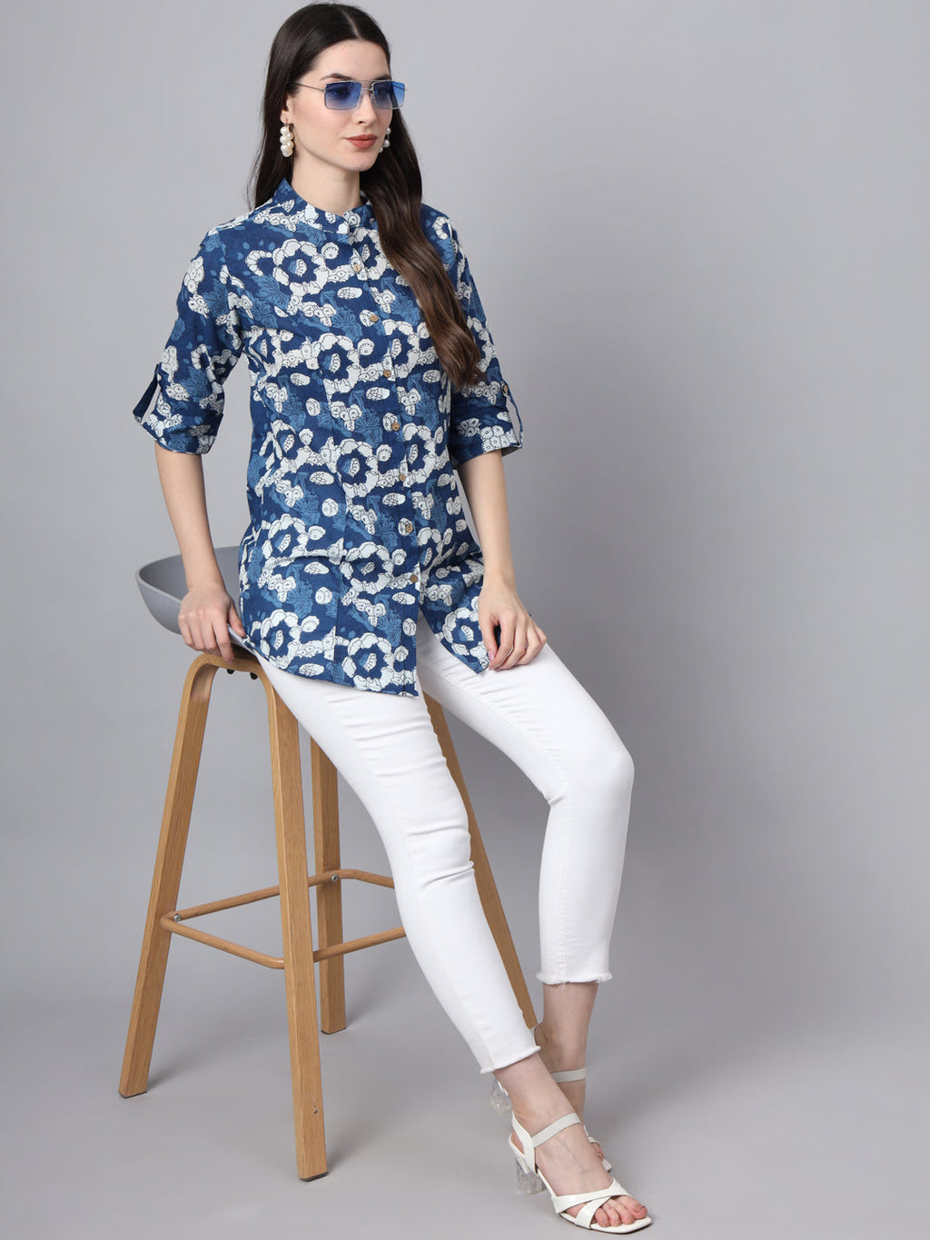 Noe Velarro Blue Cotton A-Line top