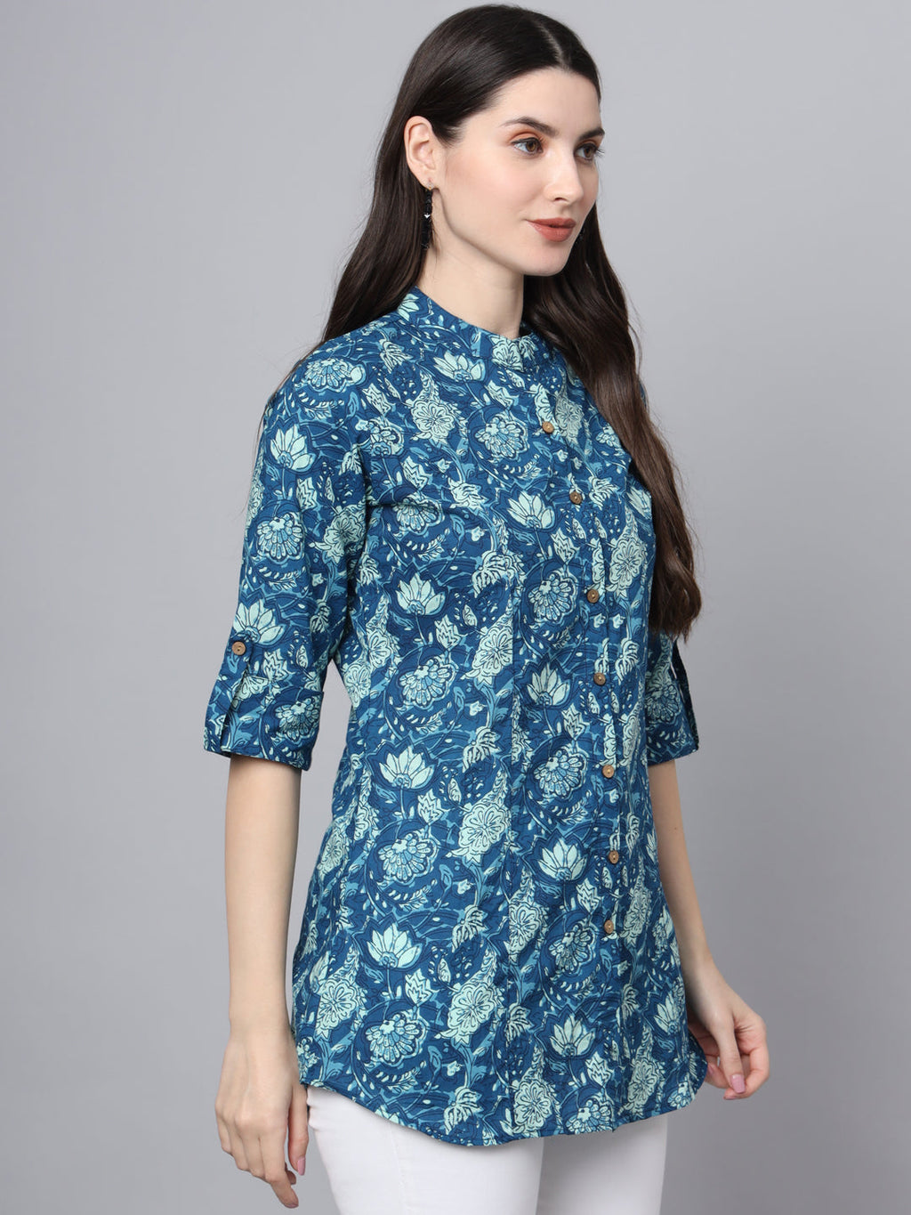 Noe Velarro Blue Cotton A-Line top