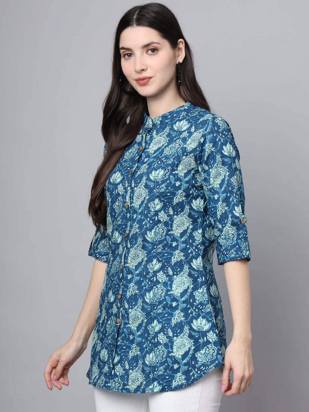 Noe Velarro Blue Cotton A-Line top
