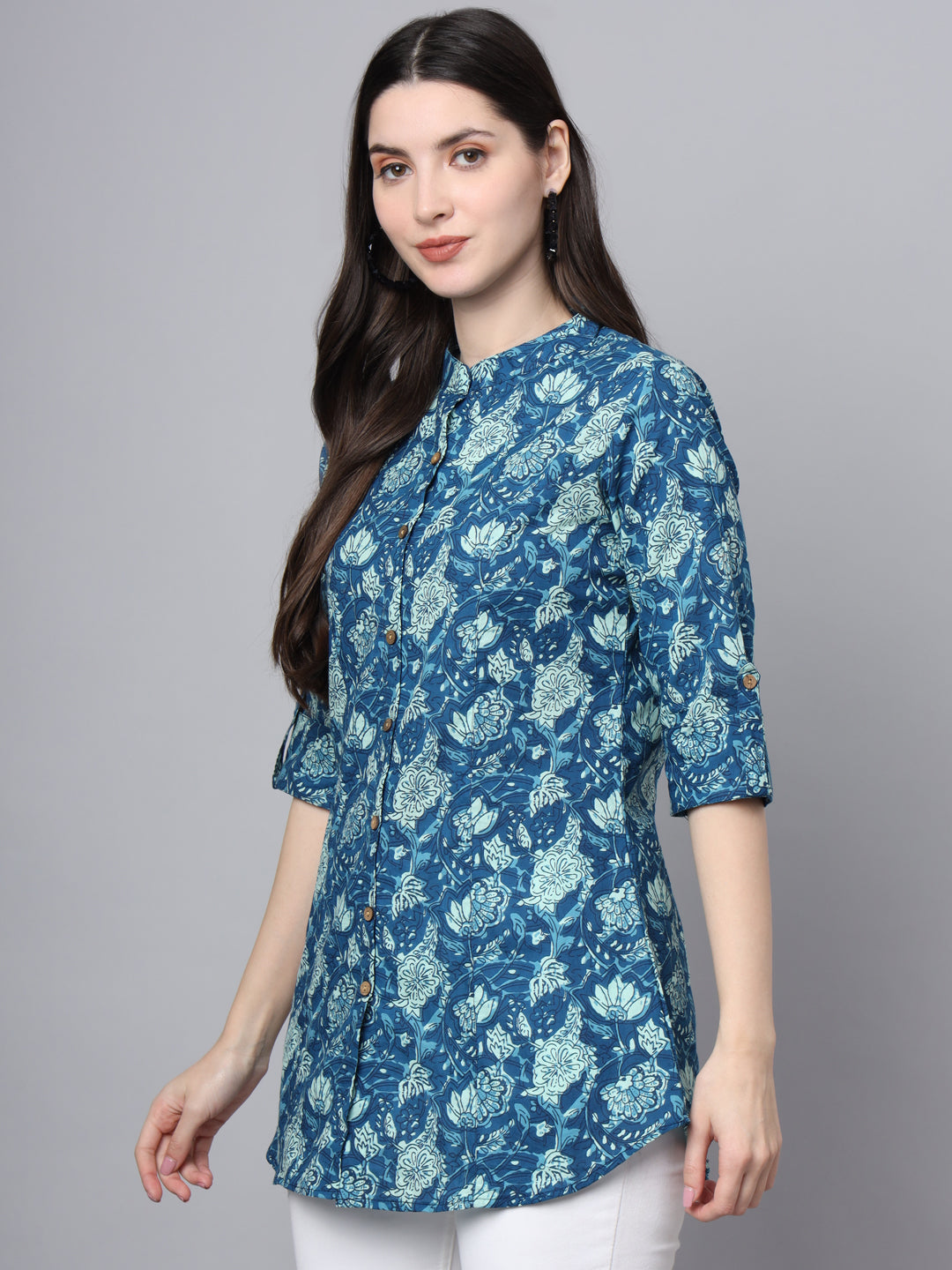 Noe Velarro Blue Cotton A-Line top