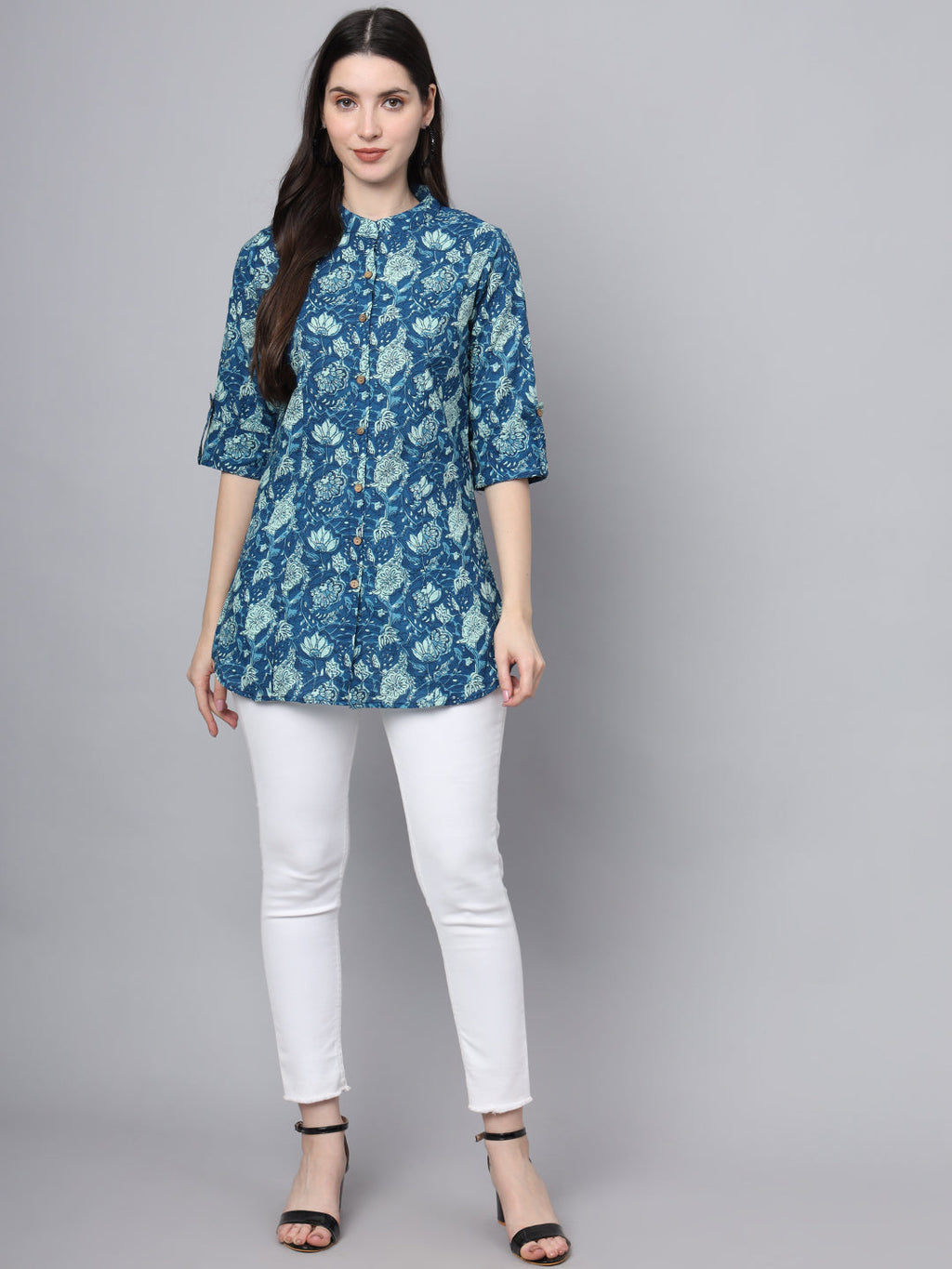 Noe Velarro Blue Cotton A-Line top