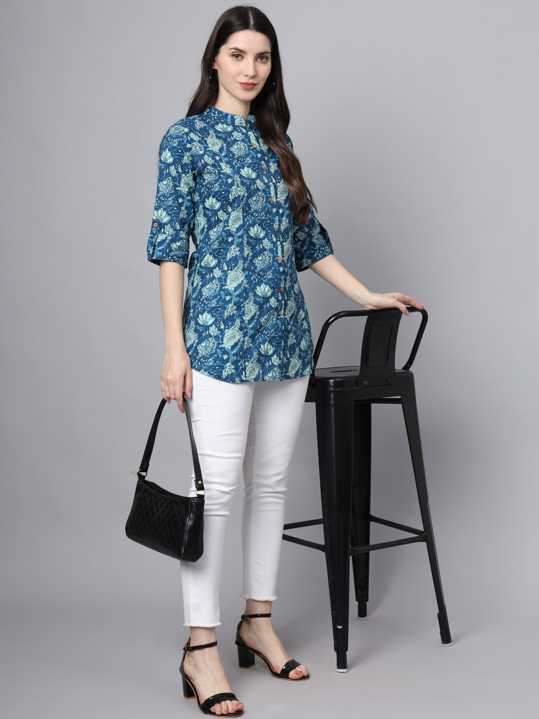 Noe Velarro Blue Cotton A-Line top