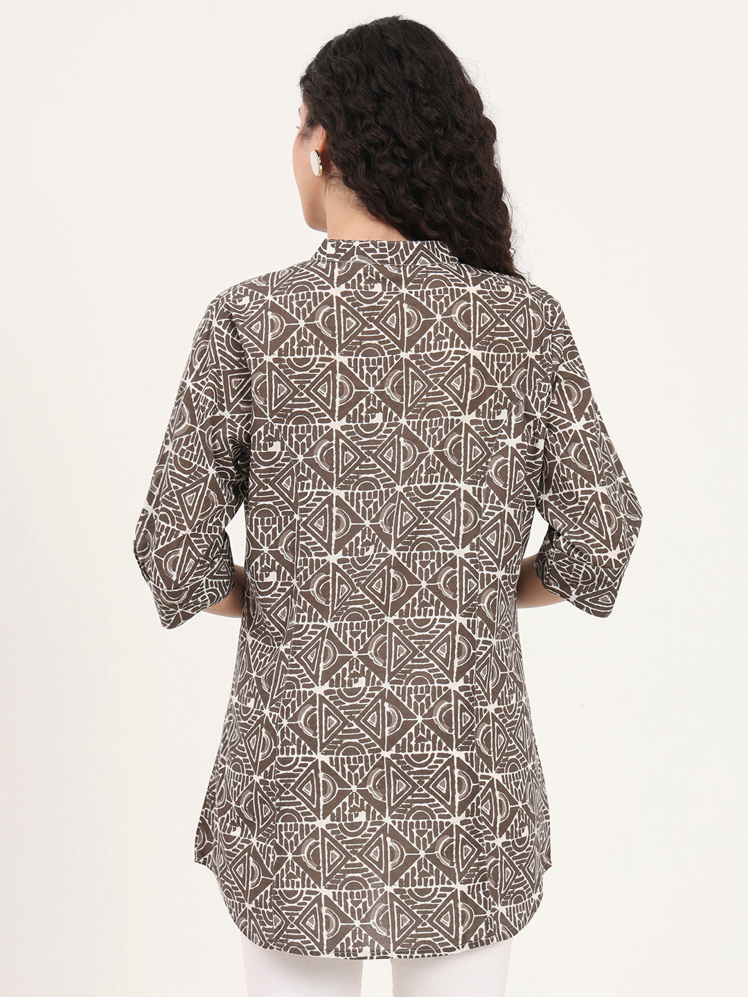 Noe Velarro Dark Grey Geomatric Printed Cotton Top
