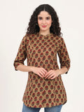 Noe Velarro Brown Floral Printed Cotton Top
