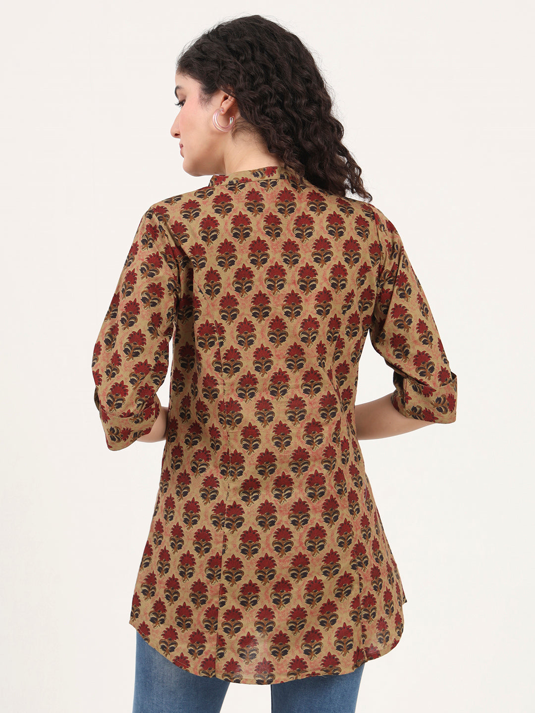 Noe Velarro Brown Floral Printed Cotton Top