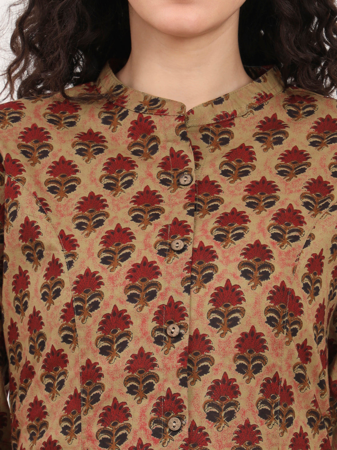 Noe Velarro Brown Floral Printed Cotton Top