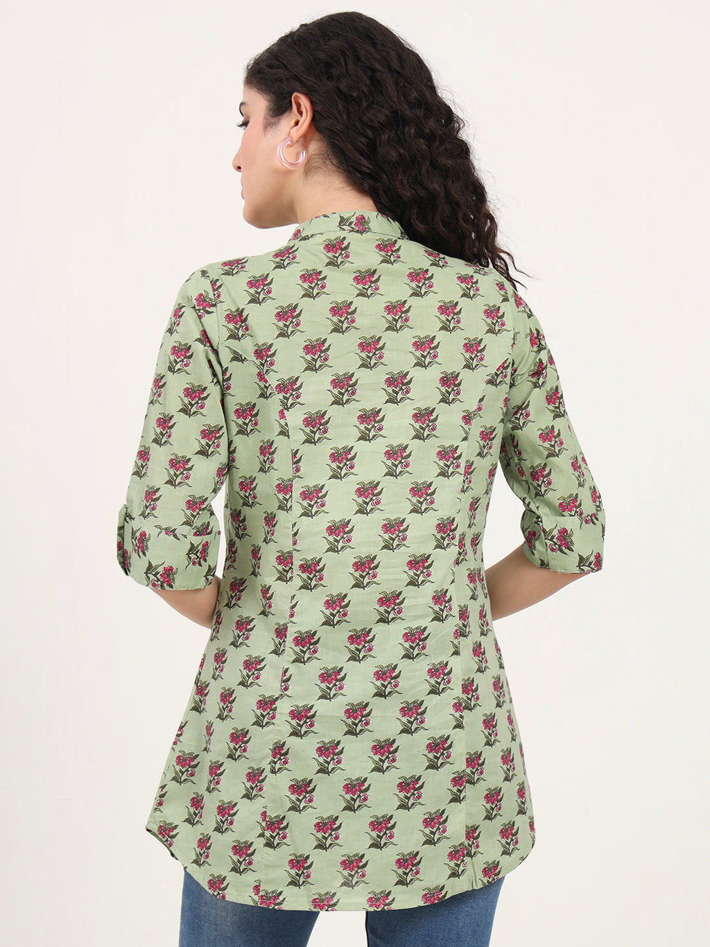 Noe Velarro Green Floral Printed Cotton Top