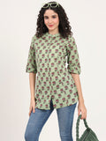 Noe Velarro Green Floral Printed Cotton Top