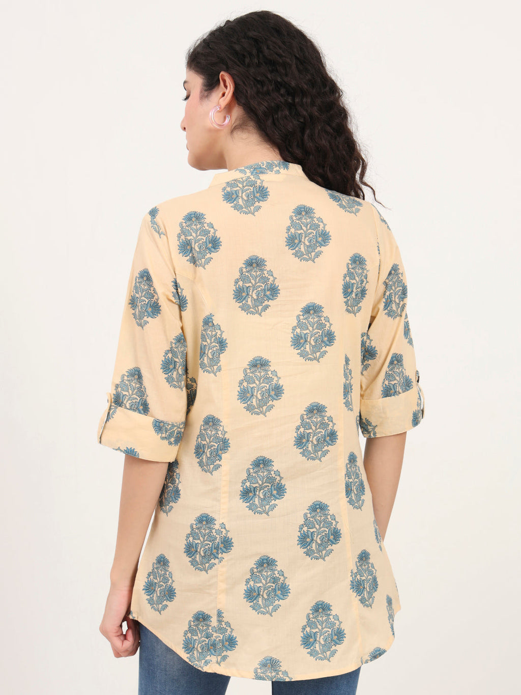 Noe Velarro Beige Floral Printed Cotton Top