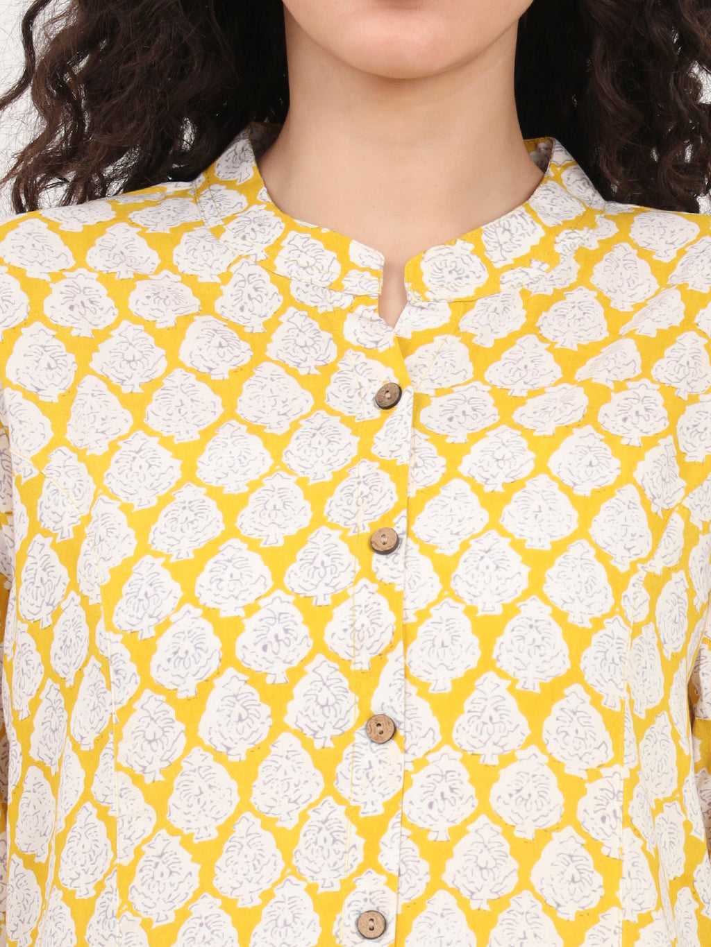 Noe Velarro Yellow Floral Printed Rayon Top