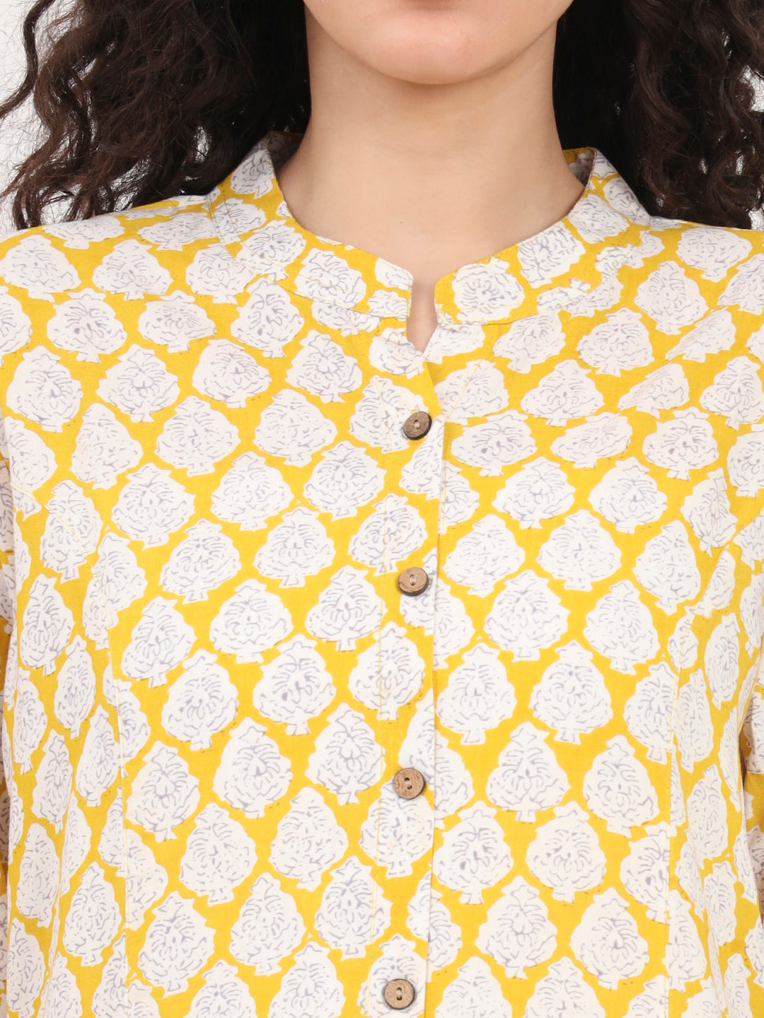 Noe Velarro Yellow Floral Printed Rayon Top