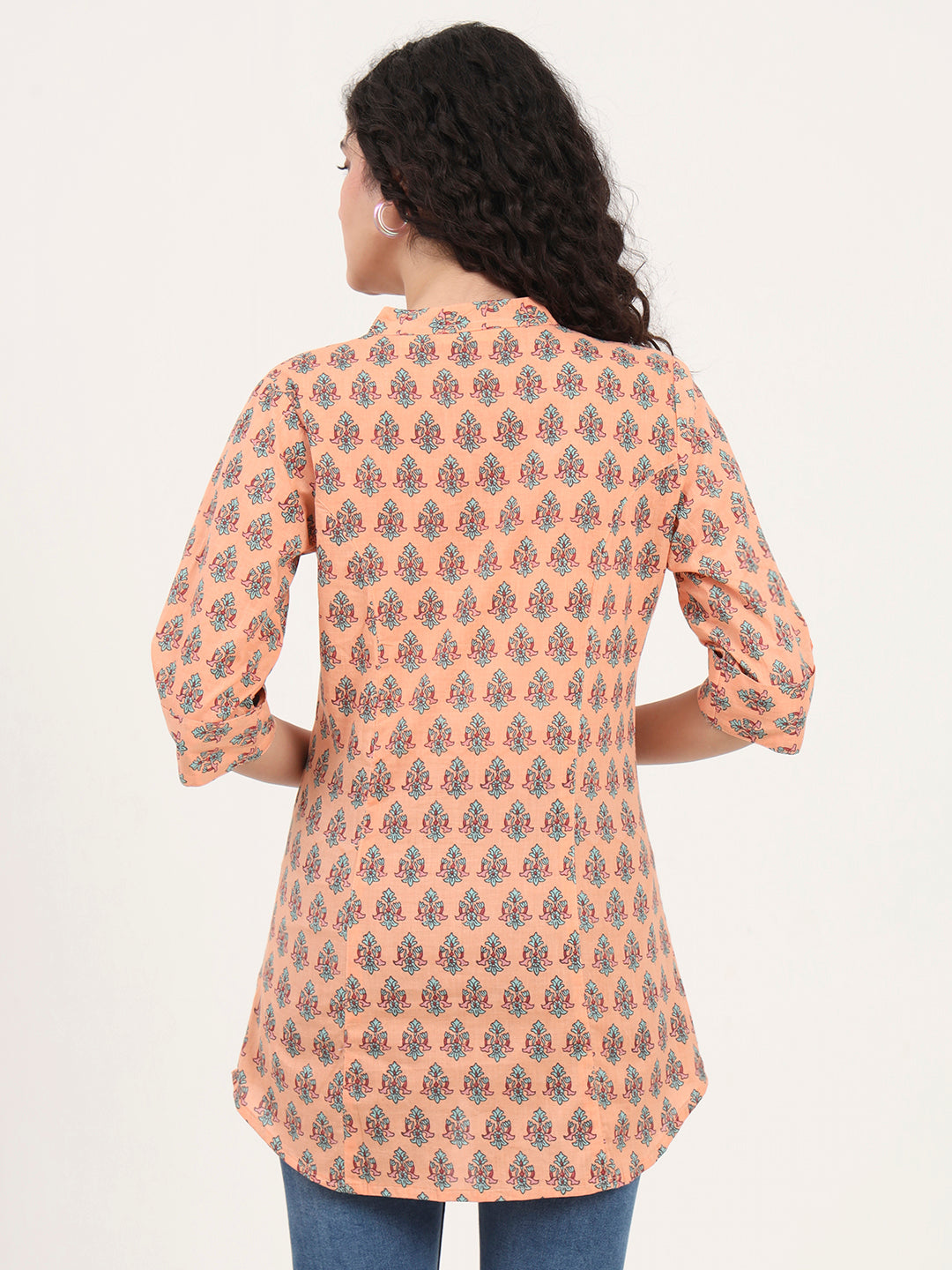 Noe Velarro Light Orange Floral Printed Cotton Top