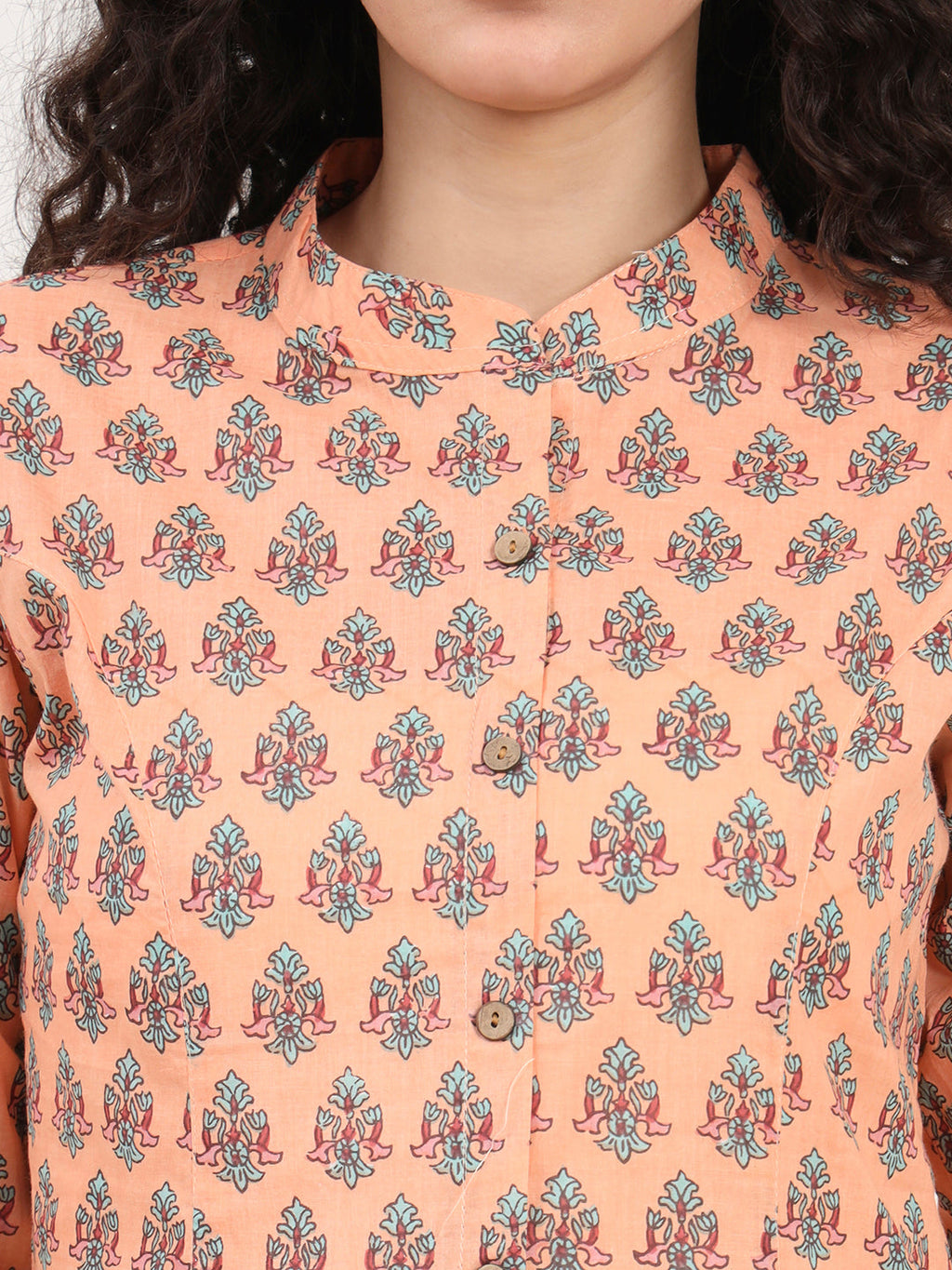 Noe Velarro Light Orange Floral Printed Cotton Top