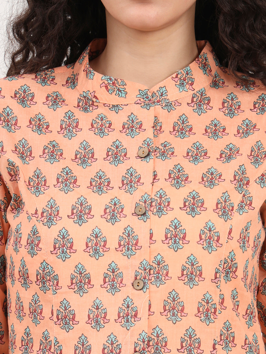 Noe Velarro Light Orange Floral Printed Cotton Top
