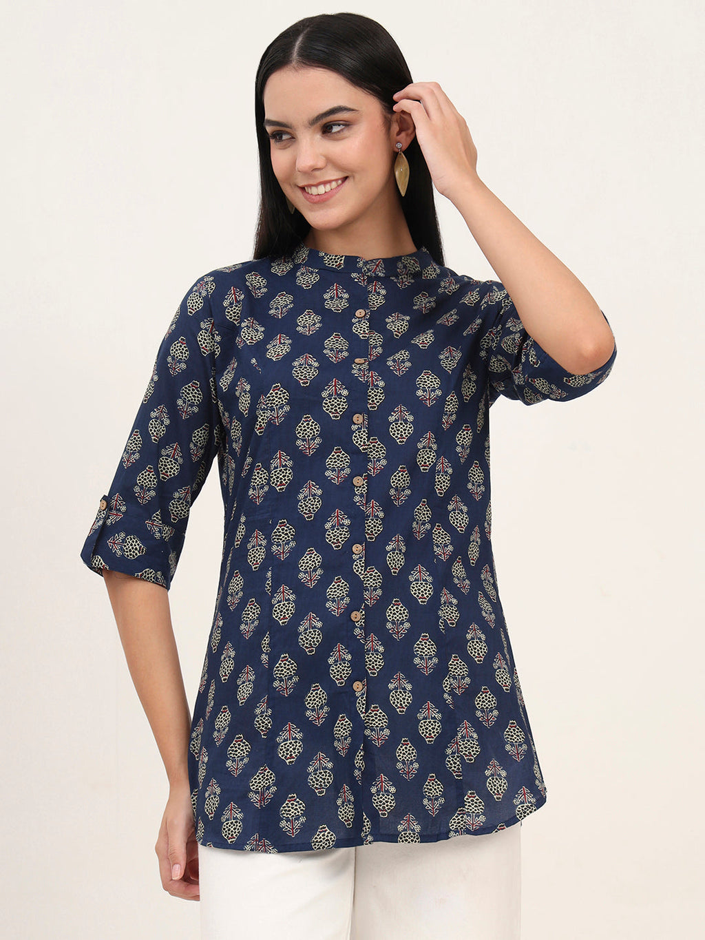 Noe Velarro Navy Blue Cotton A-Line top