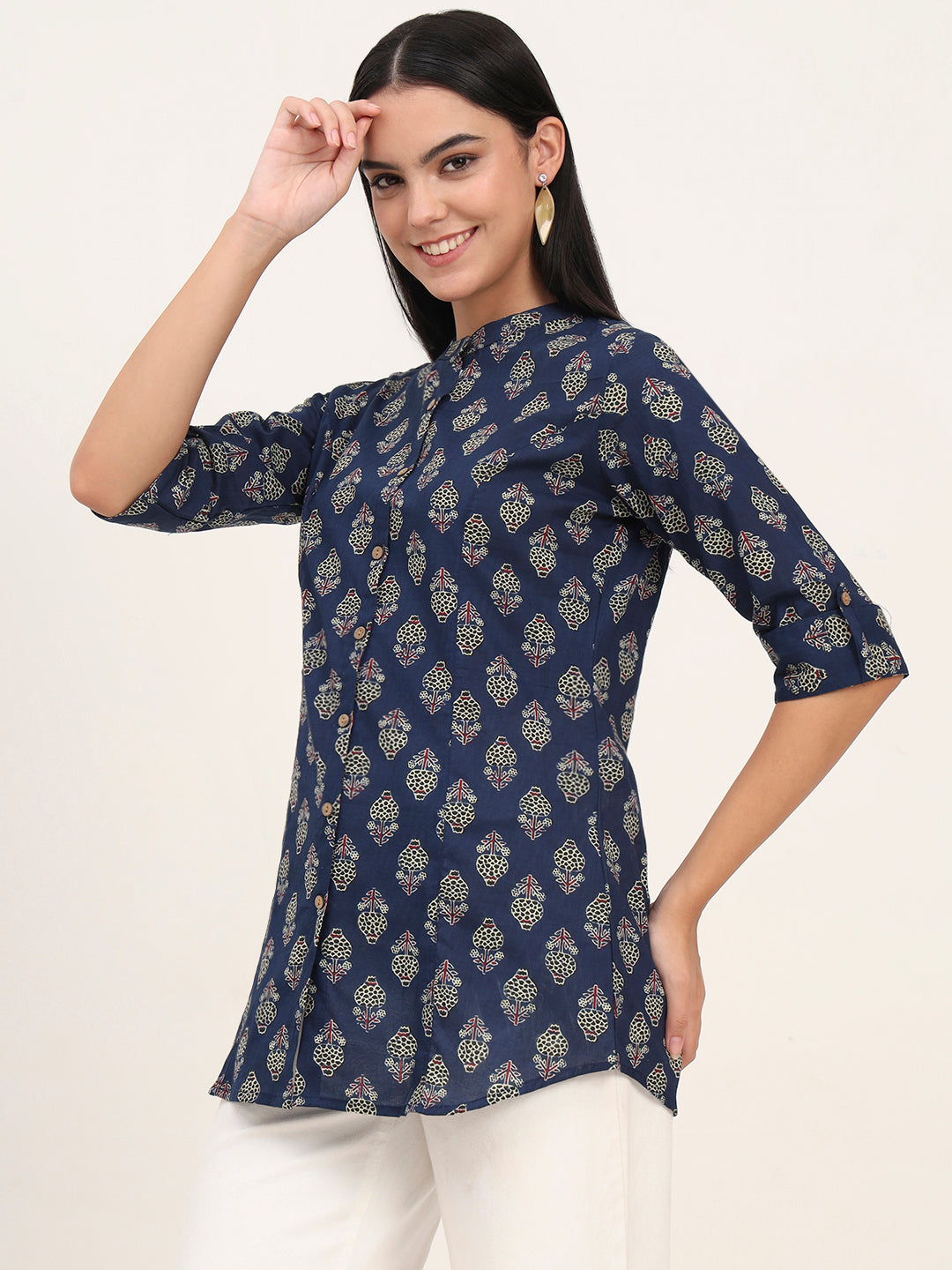 Noe Velarro Navy Blue Cotton A-Line top