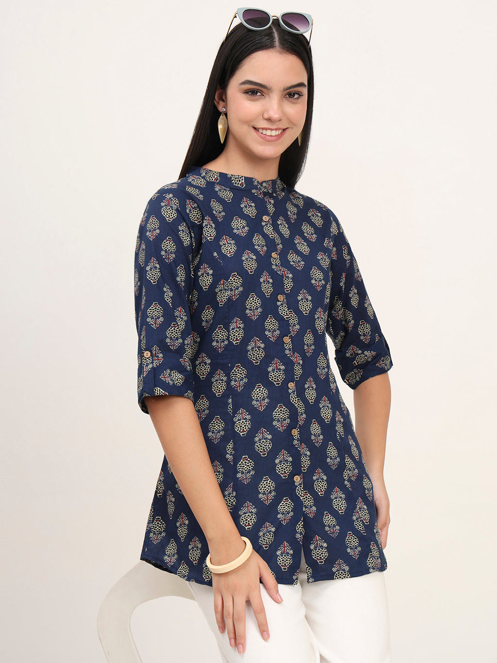 Noe Velarro Navy Blue Cotton A-Line top