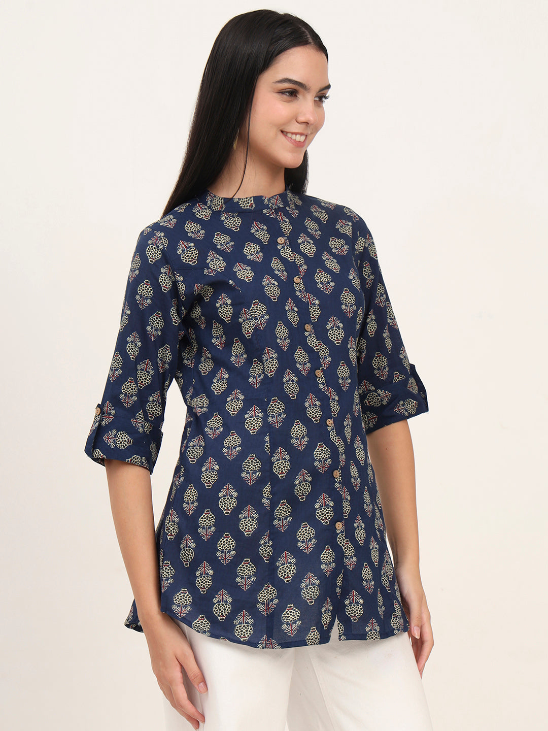Noe Velarro Navy Blue Cotton A-Line top
