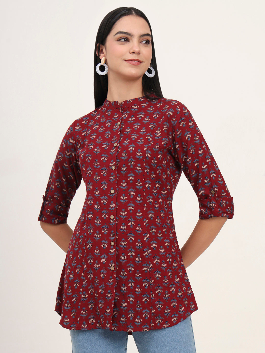 Noe Velarro Maroon Rayon A-Line Top
