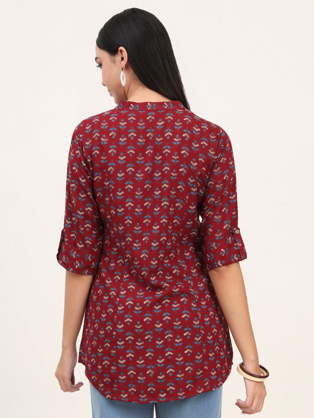 Noe Velarro Maroon Rayon A-Line Top