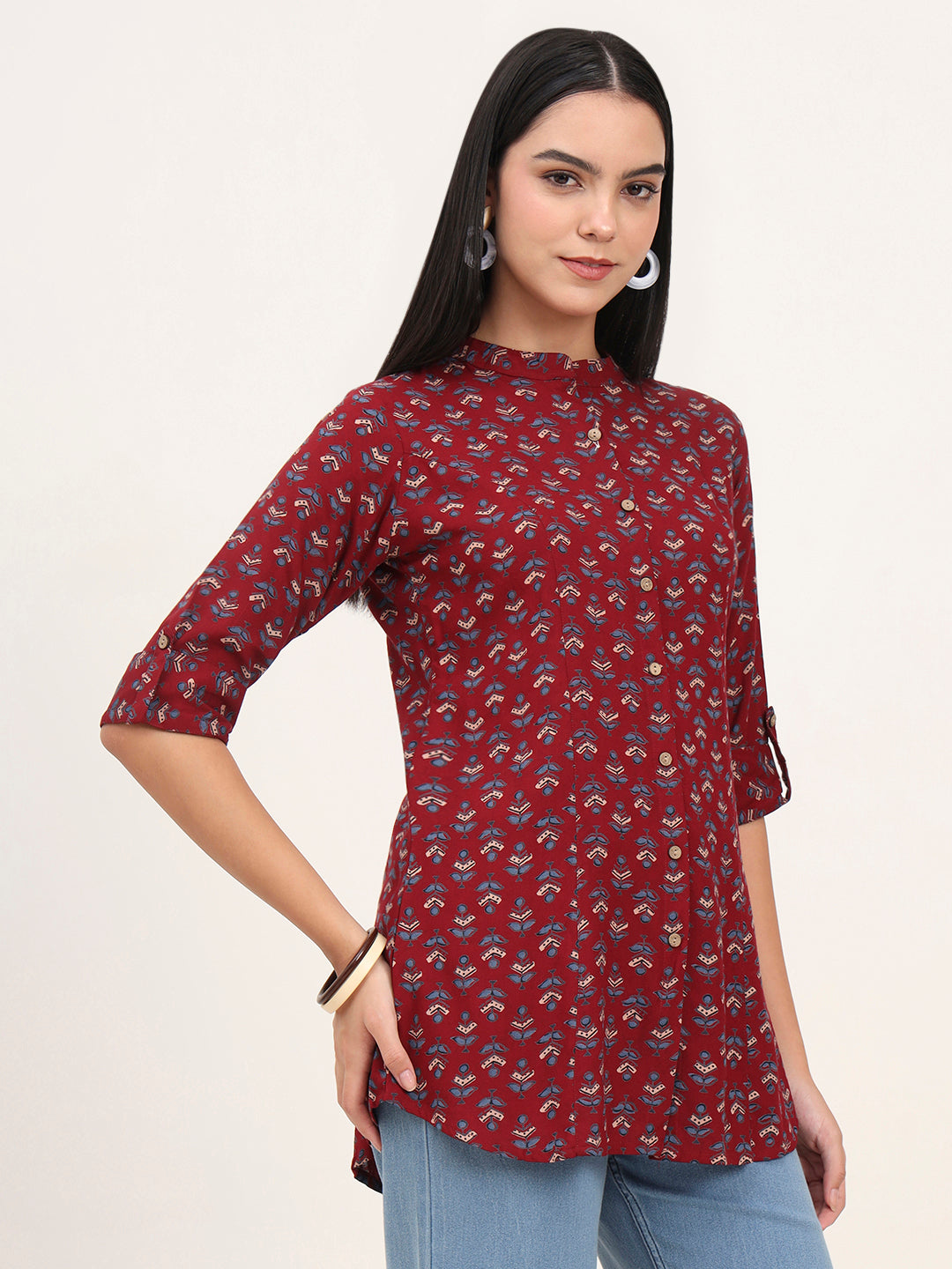 Noe Velarro Maroon Rayon A-Line Top