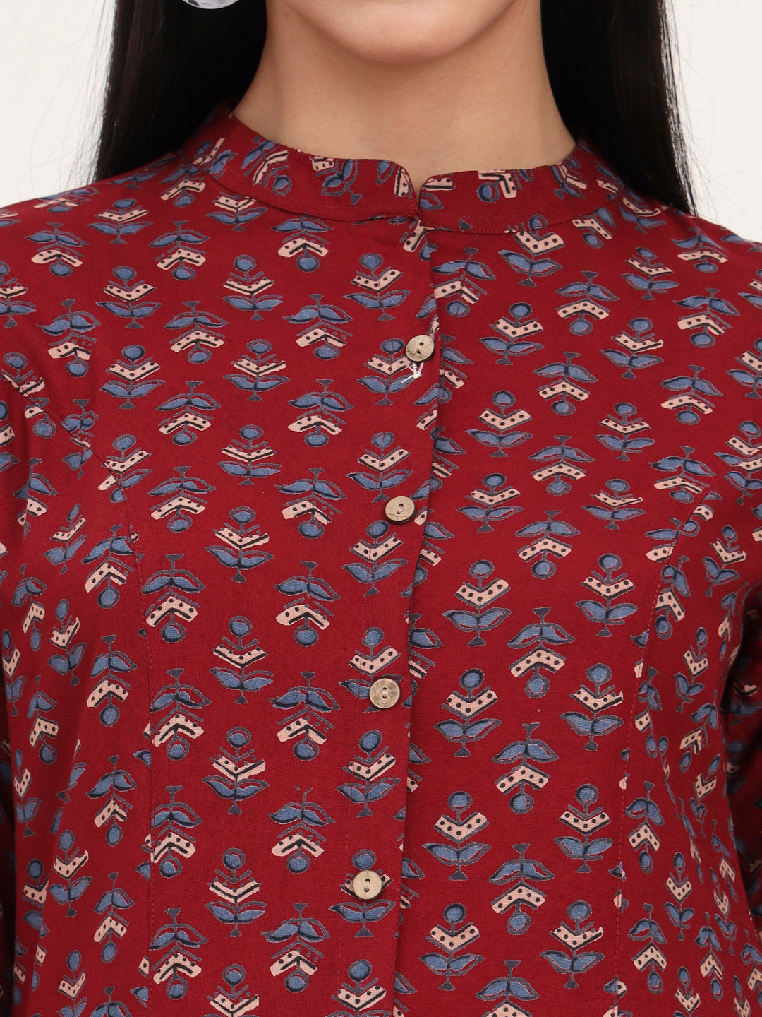 Noe Velarro Maroon Rayon A-Line Top