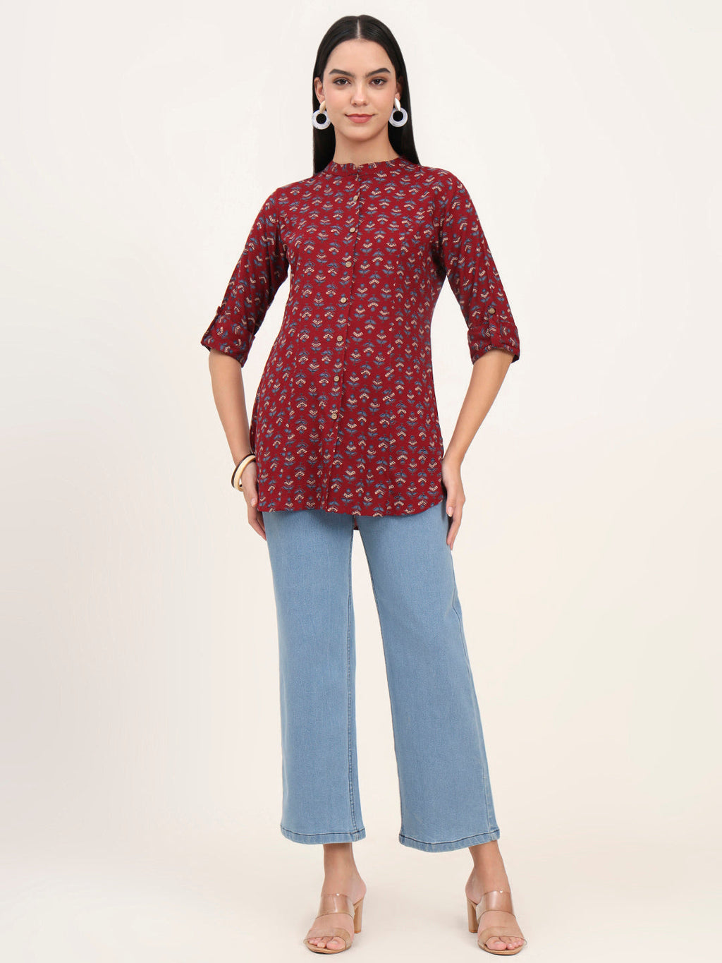 Noe Velarro Maroon Rayon A-Line Top
