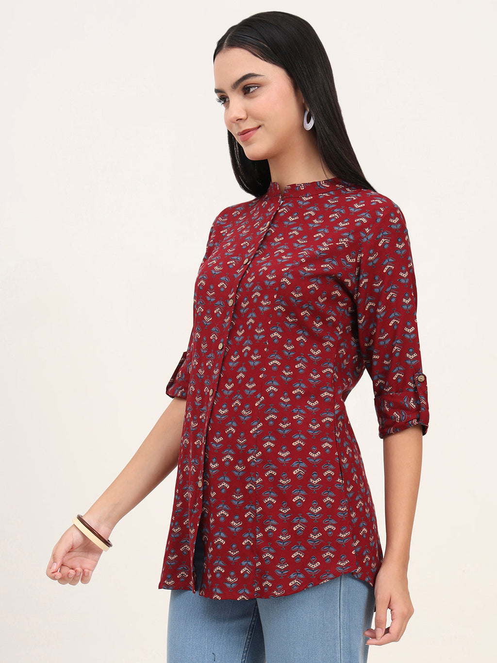 Noe Velarro Maroon Rayon A-Line Top