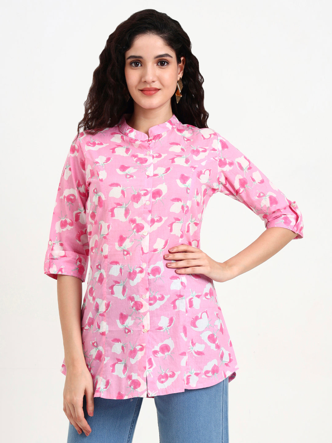 Noe Velarro Pink Floral Print Cotton Top
