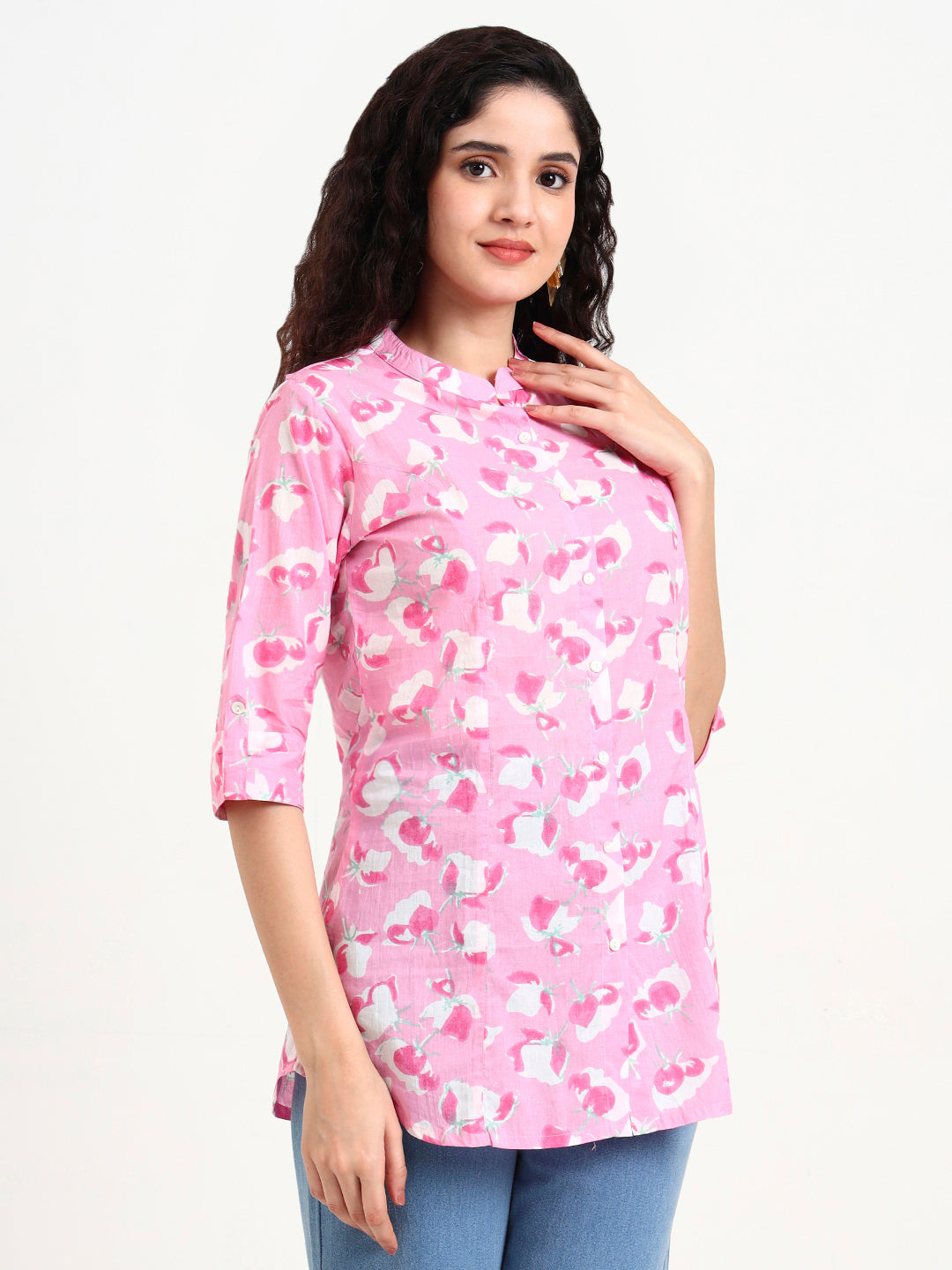 Noe Velarro Pink Floral Print Cotton Top