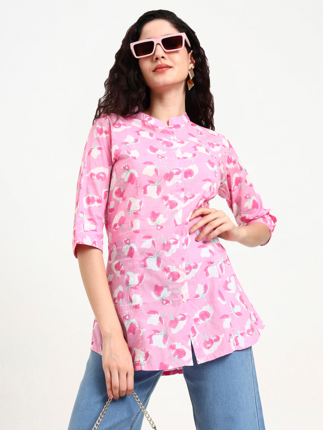 Noe Velarro Pink Floral Print Cotton Top