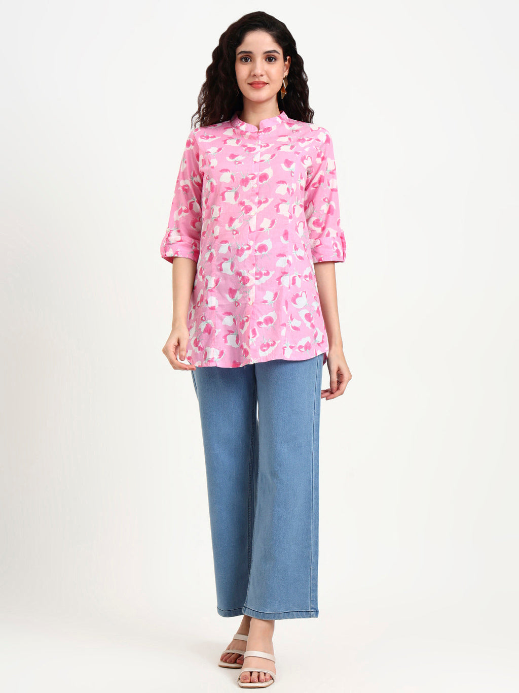 Noe Velarro Pink Floral Print Cotton Top