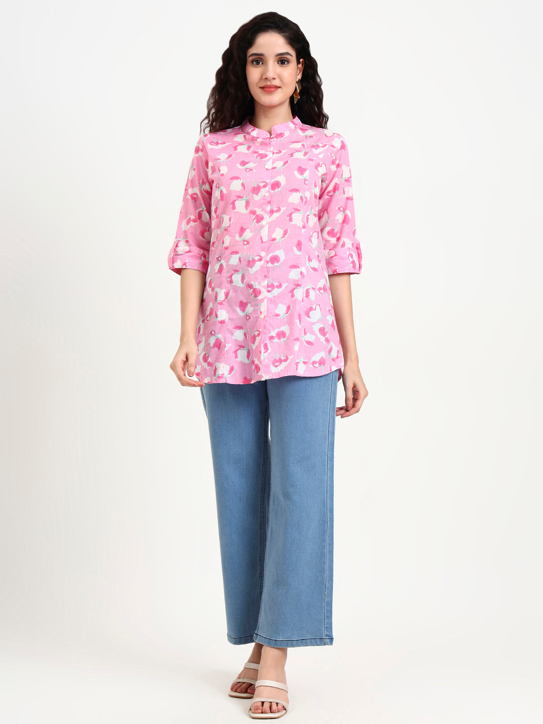 Noe Velarro Pink Floral Print Cotton Top