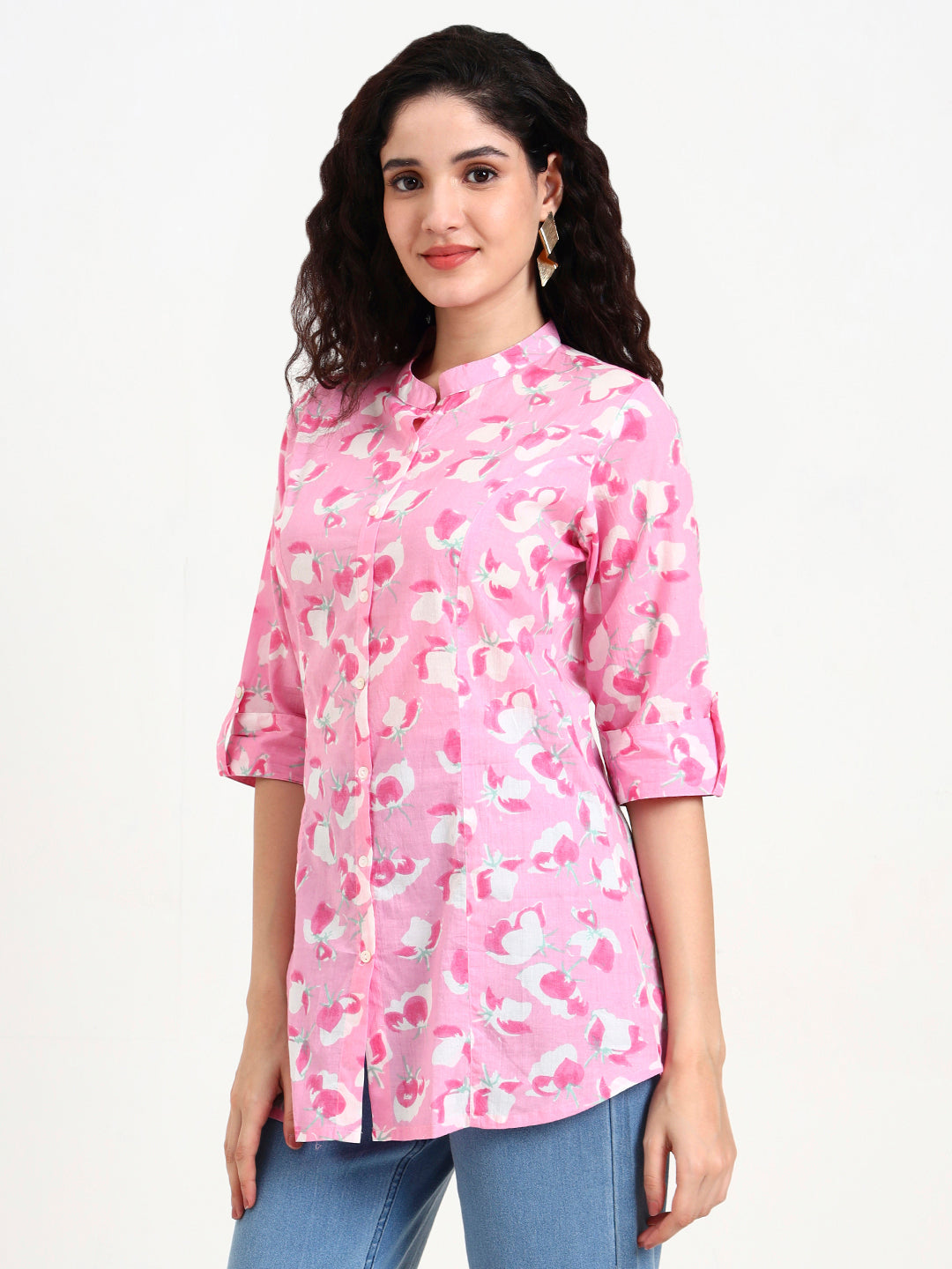 Noe Velarro Pink Floral Print Cotton Top