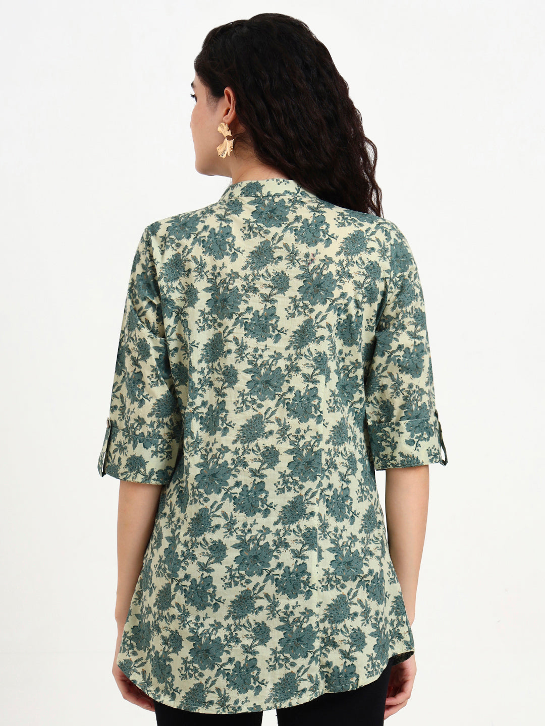 Noe Velarro Green Floral Print Cotton Top