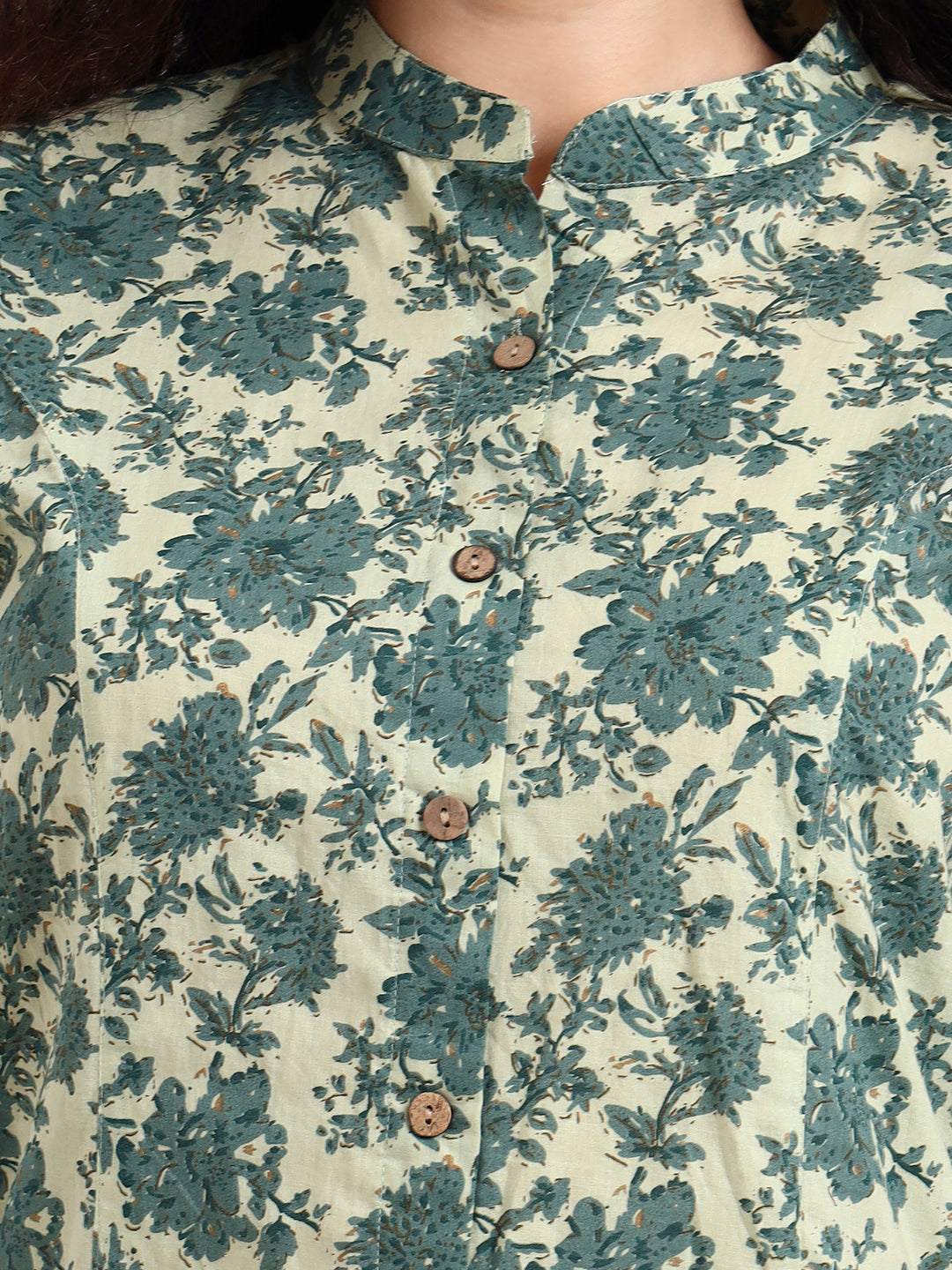 Noe Velarro Green Floral Print Cotton Top