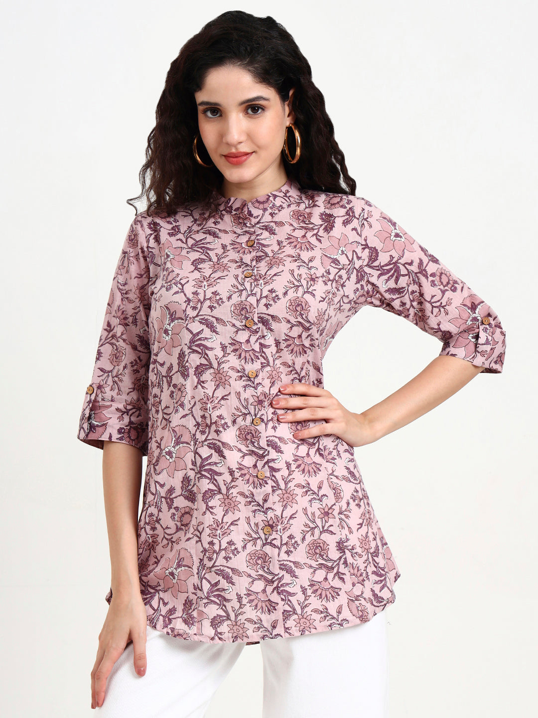 Noe Velarro Light Purple Floral Print Cotton Top