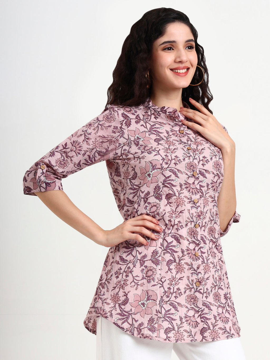 Noe Velarro Light Purple Floral Print Cotton Top