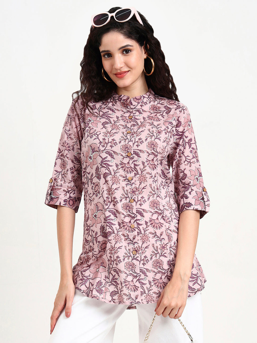 Noe Velarro Light Purple Floral Print Cotton Top