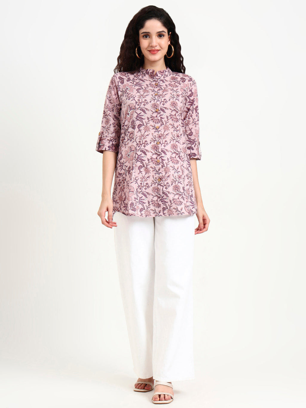 Noe Velarro Light Purple Floral Print Cotton Top