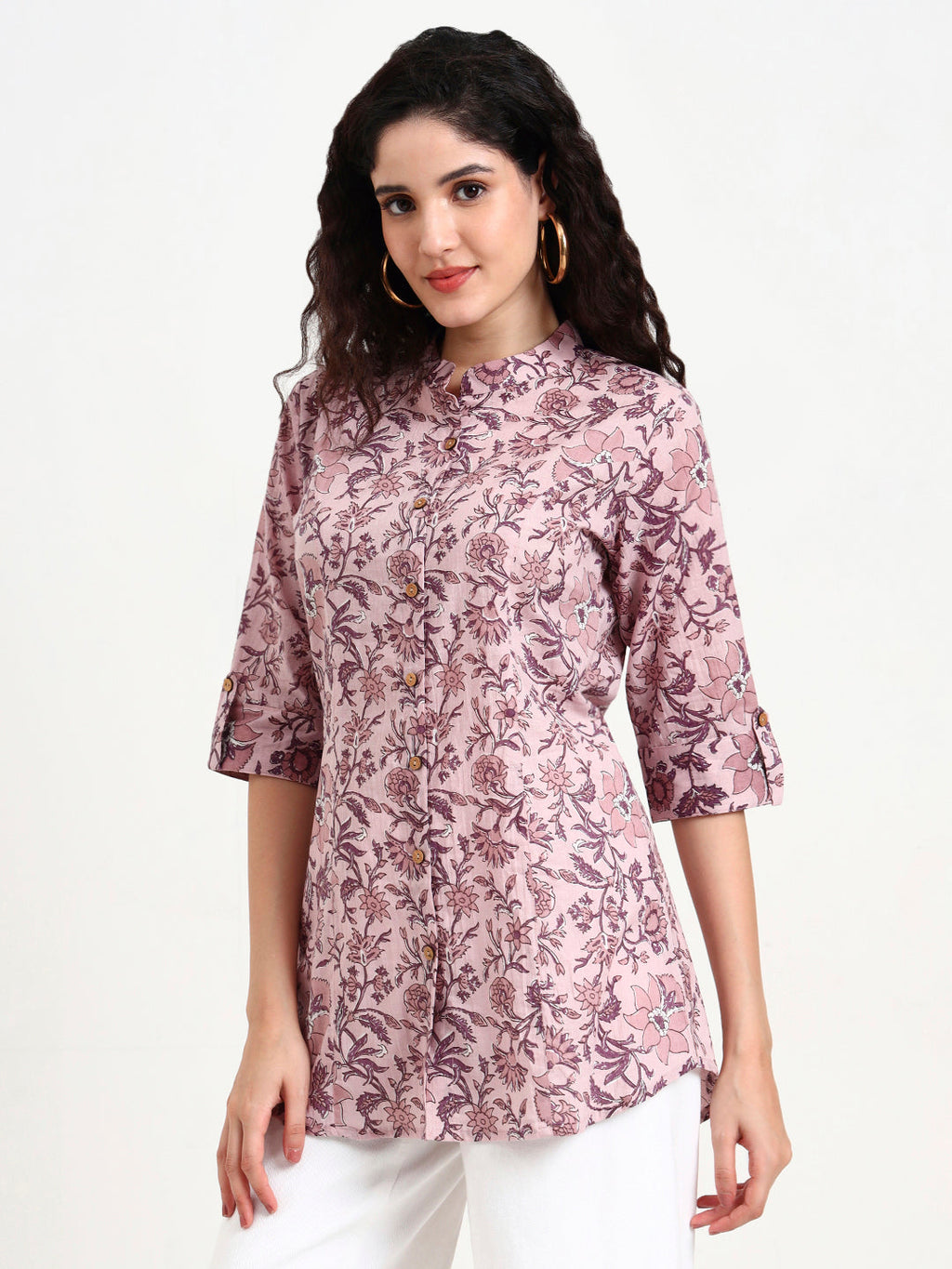 Noe Velarro Light Purple Floral Print Cotton Top