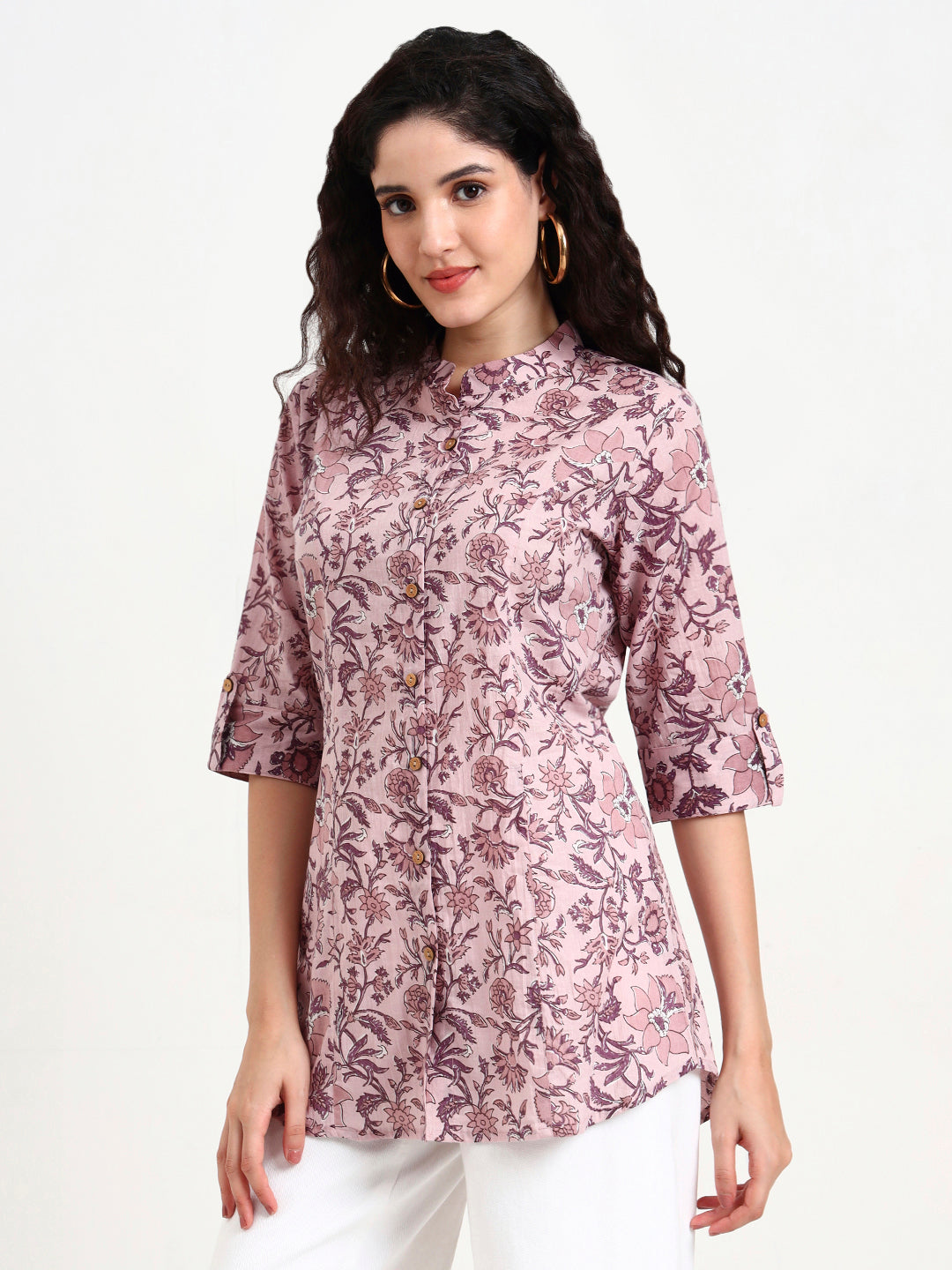 Noe Velarro Light Purple Floral Print Cotton Top