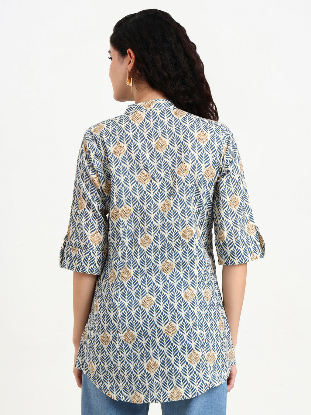Noe Velarro Blue Geometric Printed Cotton Top