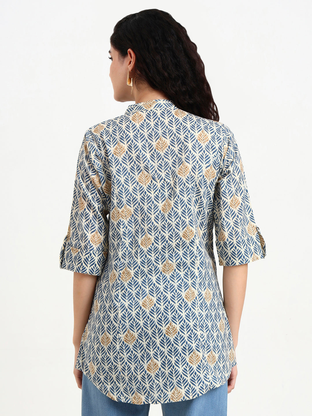 Noe Velarro Blue Geometric Printed Cotton Top