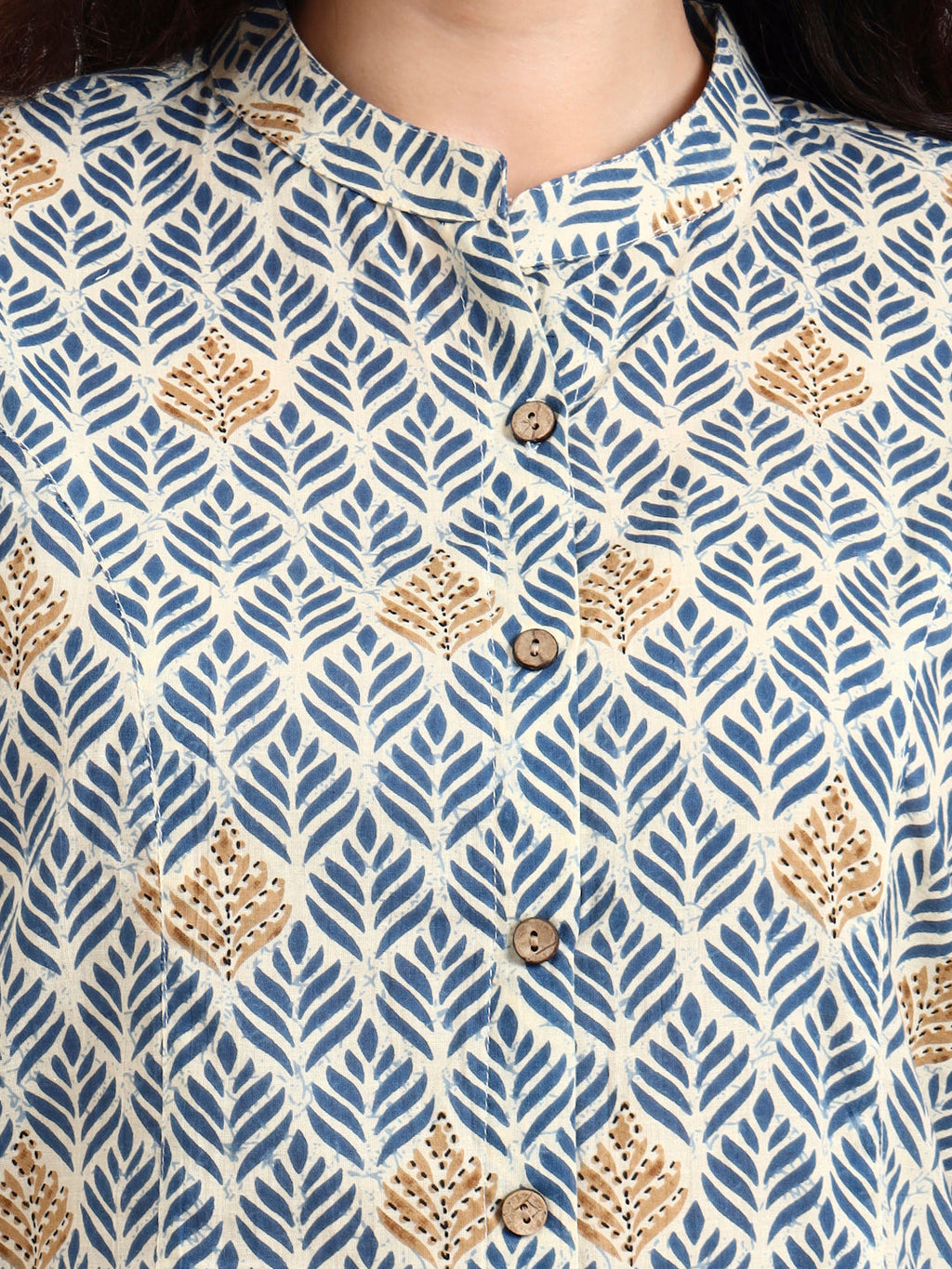 Noe Velarro Blue Geometric Printed Cotton Top