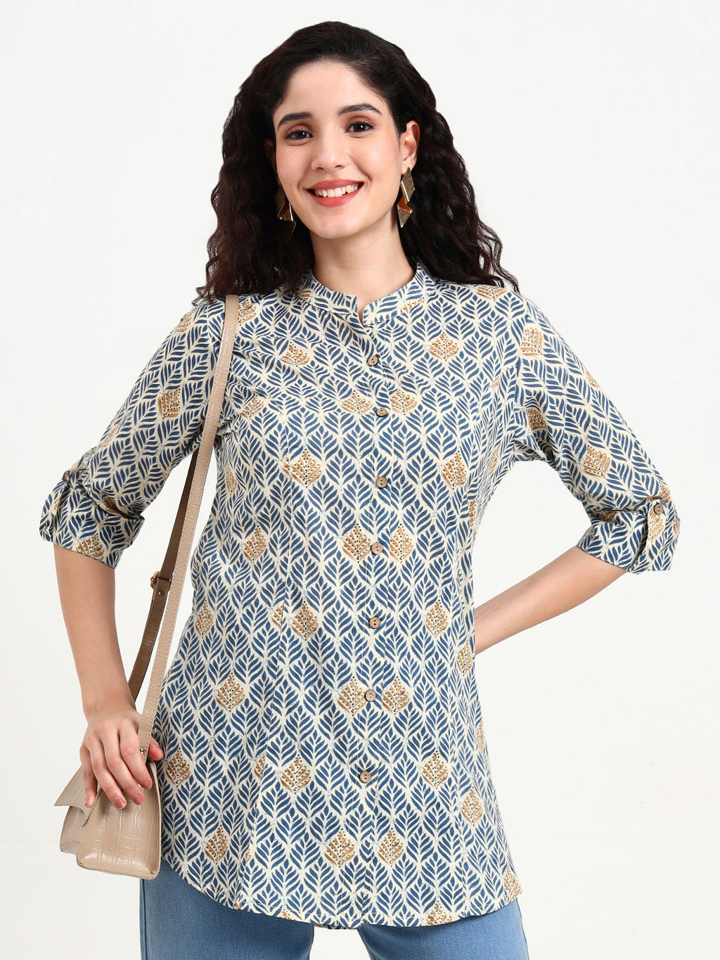 Noe Velarro Blue Geometric Printed Cotton Top