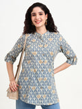 Noe Velarro Blue Geometric Printed Cotton Top