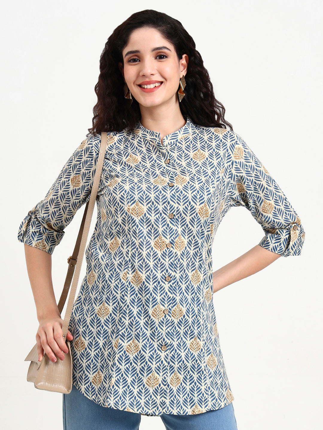 Noe Velarro Blue Geometric Printed Cotton Top